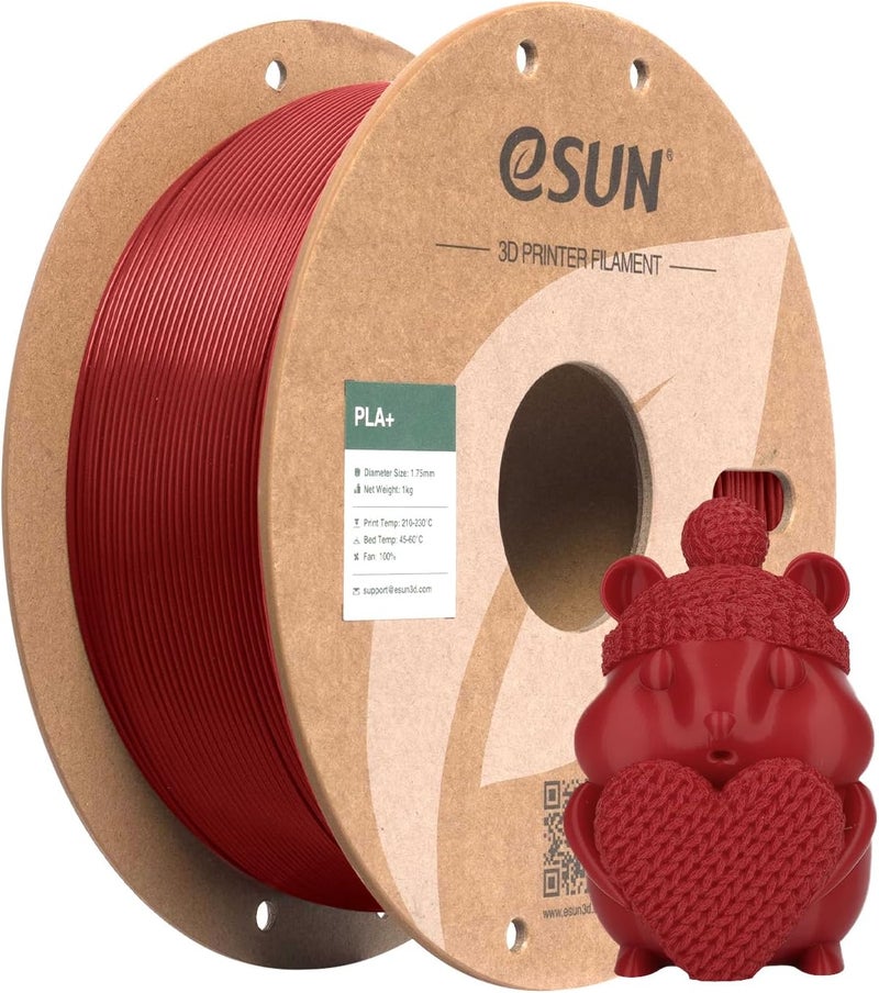 eSUN PLA+ Filament 1.75mm 1KG, 3D Printer Filament Dimensional Accuracy +/- 0.03mm, 1kg Cardboard Spool(2.2lbs) 3D Printing Filament, Fits for Most FDM 3D Printers(Fire Engine Red) - Image 1